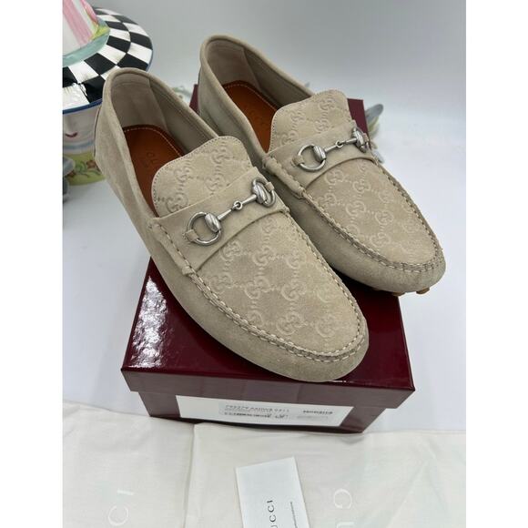Men\'s Gucci suede GG embossed loafers size 12.5 fits 13 US made in Italy main image 5